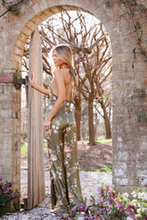 Holly Halterneck Jumpsuit - Olive Floral