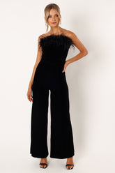 Donatella Feather Trim Jumpsuit - Black