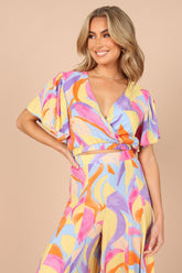 Luis V Neck Cropped Top - Blue Multi