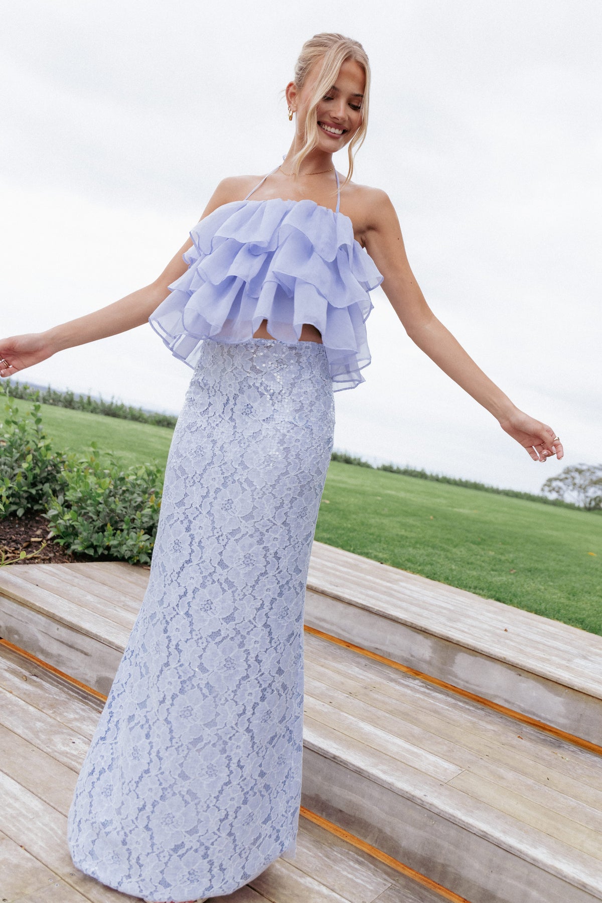 Jennings Lace Maxi Skirt - Blue Sequin